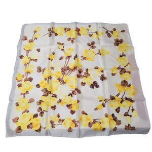Square Scarf Japan Acetate Floral Yellow Roses Womens Soft Vintage  USA 24 Inch